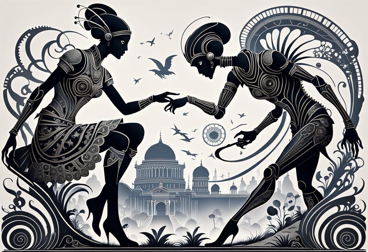 Victorian Silhouette: Sci-Fi Hero vs. Aliens