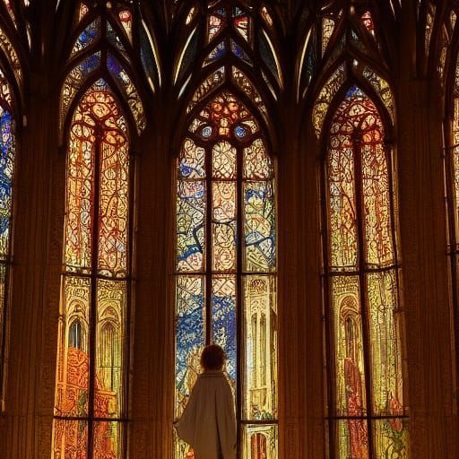 Hyperdetailed Cathedral with Stained Glass and Glowing Edges