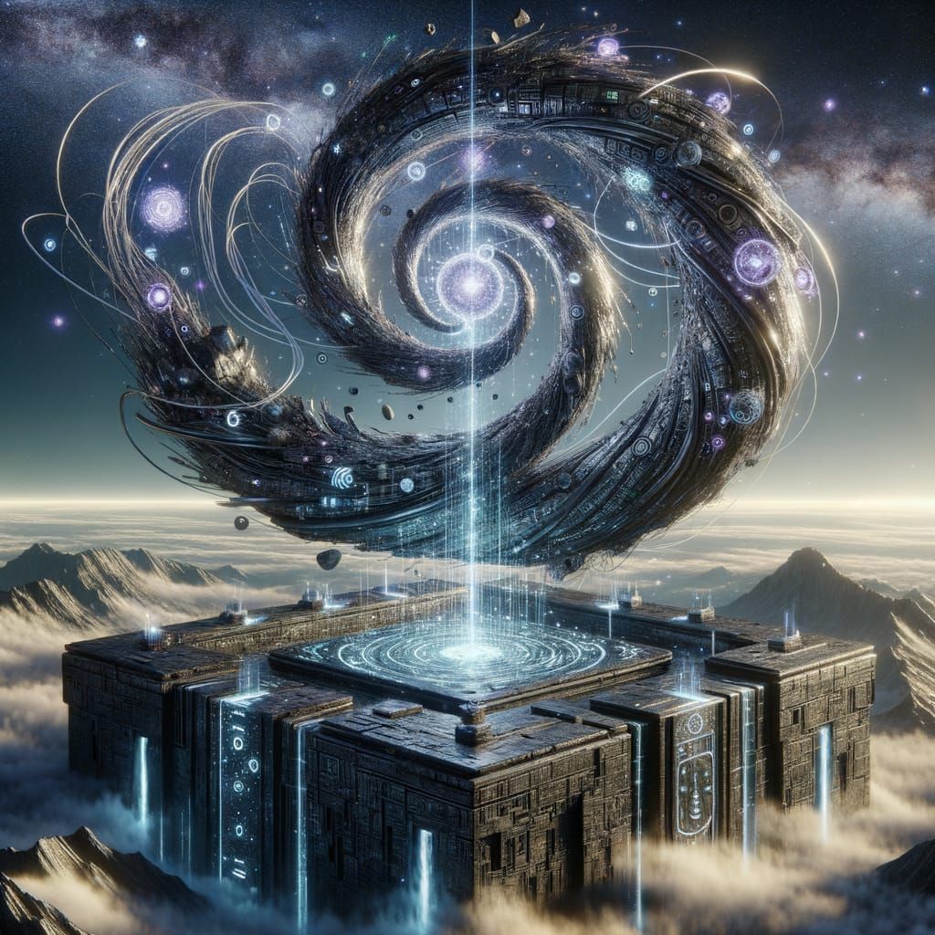 Chrome Serpent Ascending Above Ancient Monolith