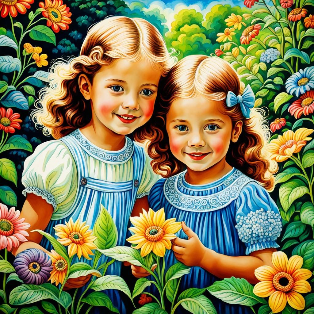 Children Playing: Zentangle, Art Deco, and Garden Art