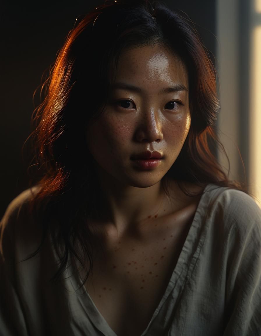 Korean Woman Portrait in Chiaroscuro Oil Painting