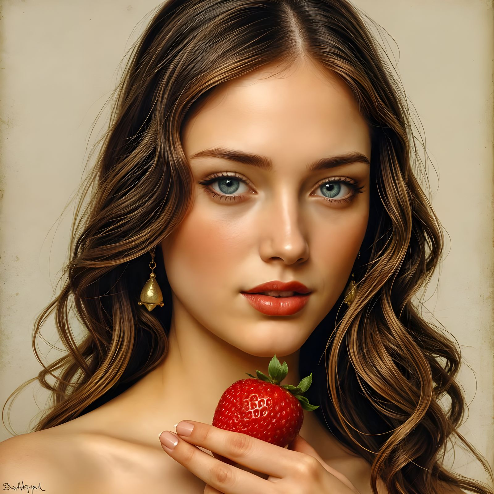 Woman with Strawberry: Art Nouveau Tonalism