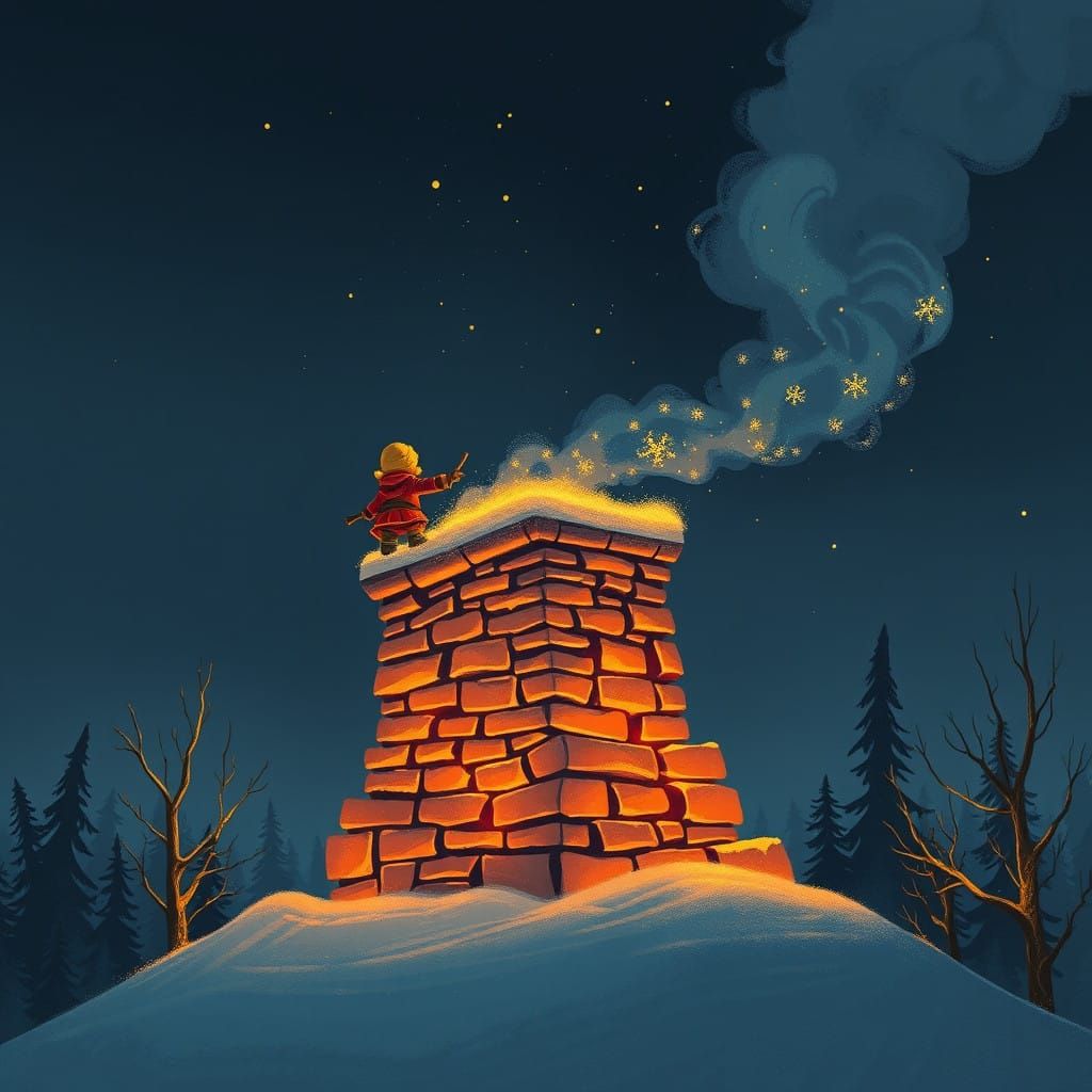 Whimsical Chimney Silhouette in a Dreamlike Landscape