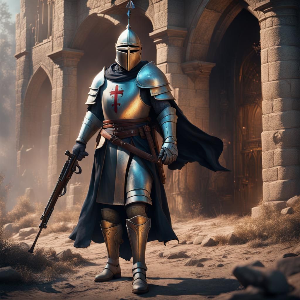 Crusader Knight with Shotgun: Fantasy Concept Art