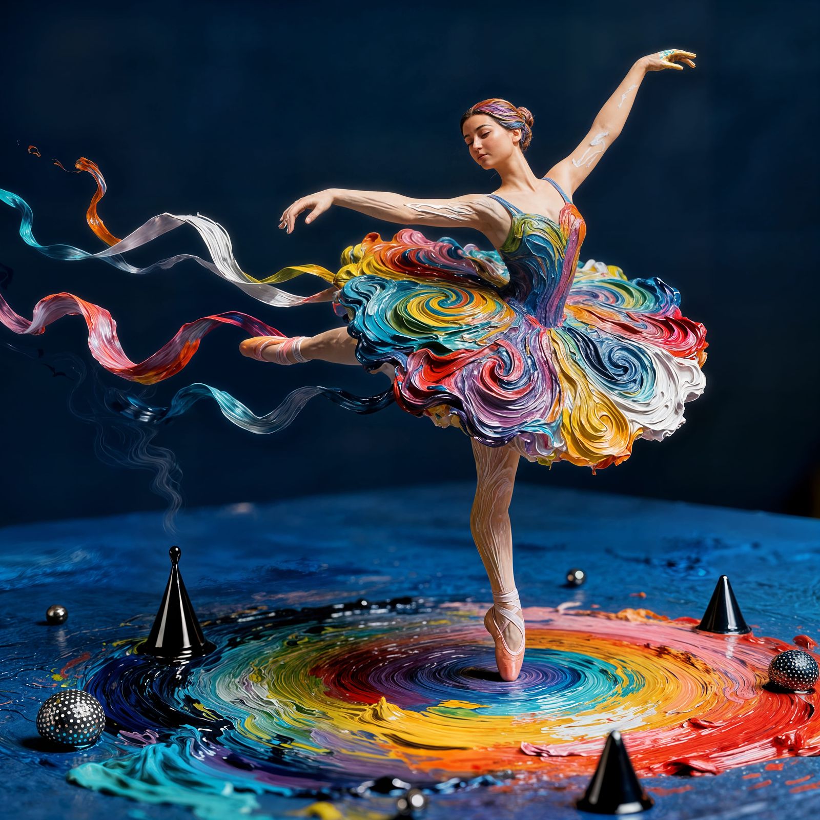 Ballet Dancer Sculpture of Swirling Acrylic Paint