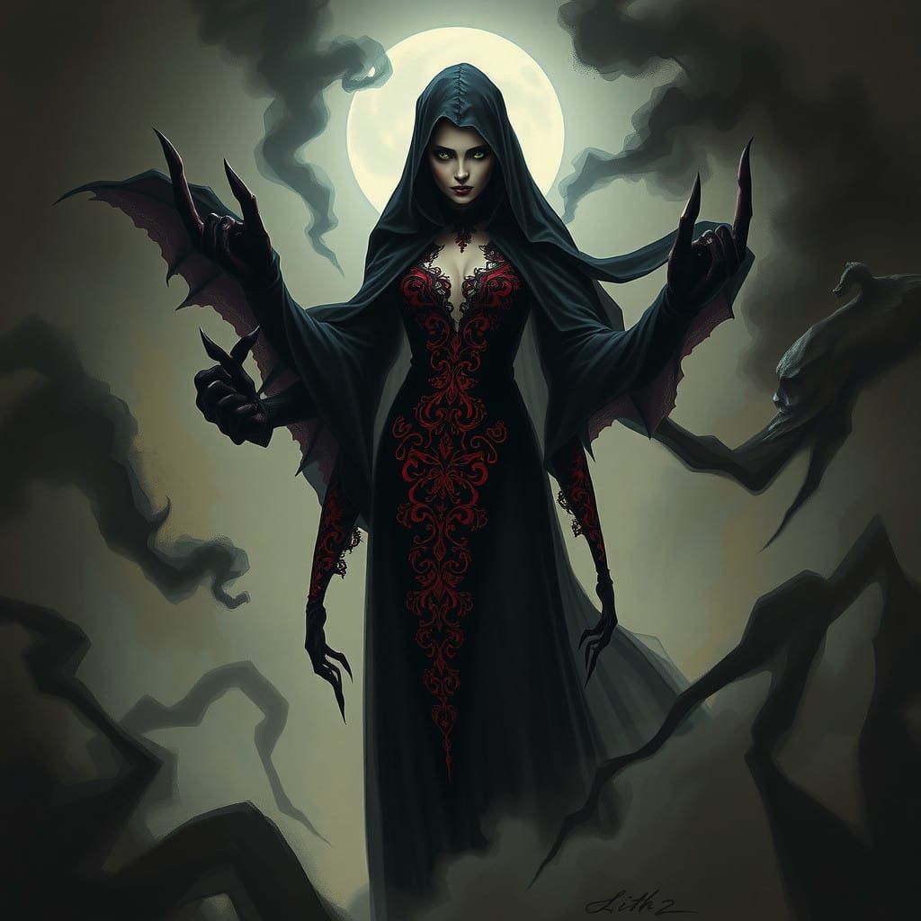 Surreal Goddess Emerges from Smoky Vortex in Dark, Gothic St...