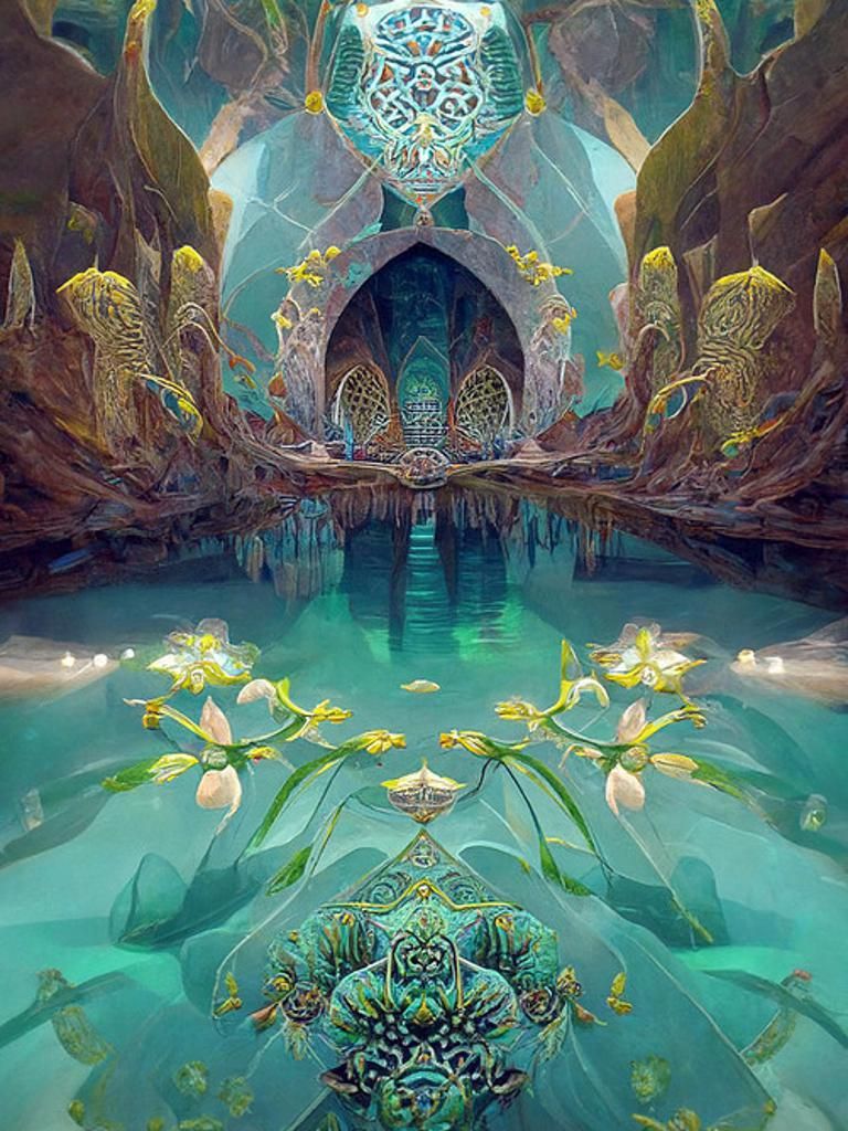 Cave Lagoon Sanctuary with Succulent Plants, Cel Shading