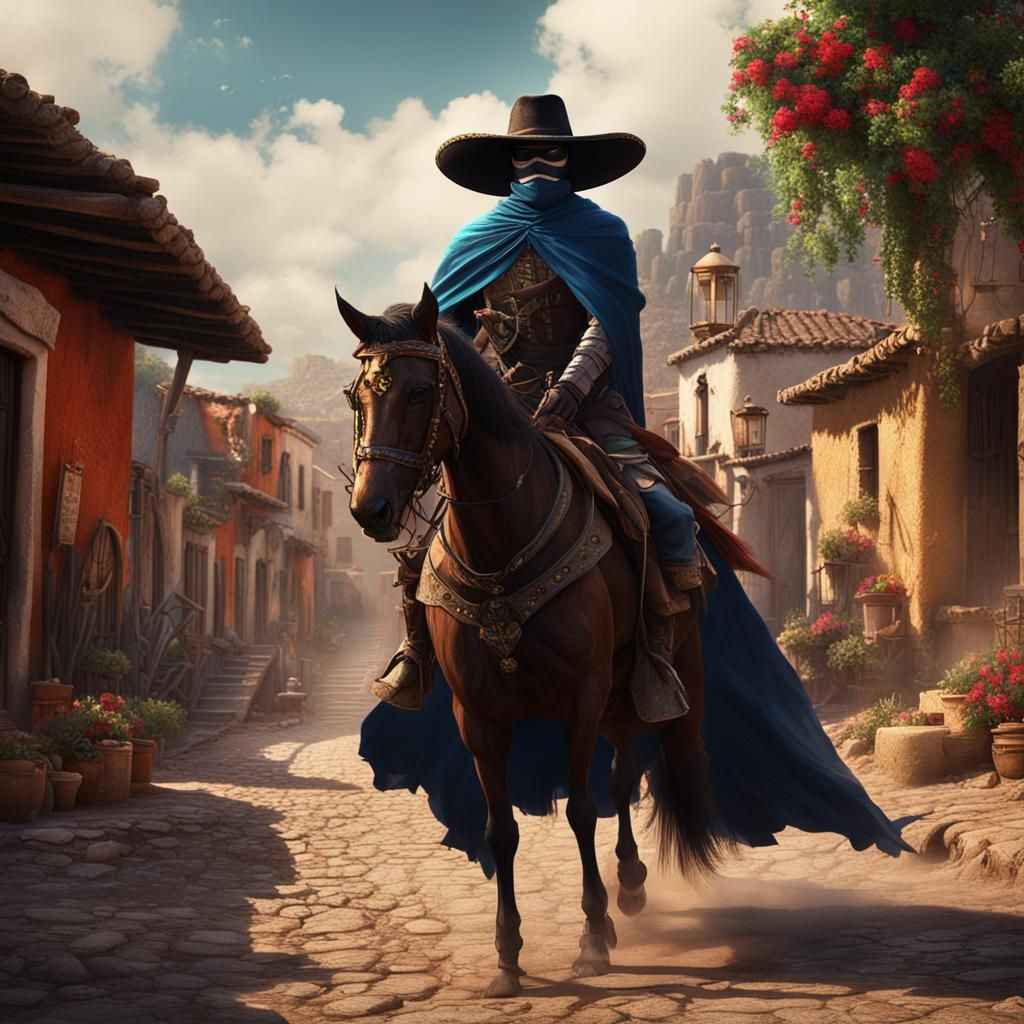 Zorro Masquerade in Mexican Village: High-Definition Art