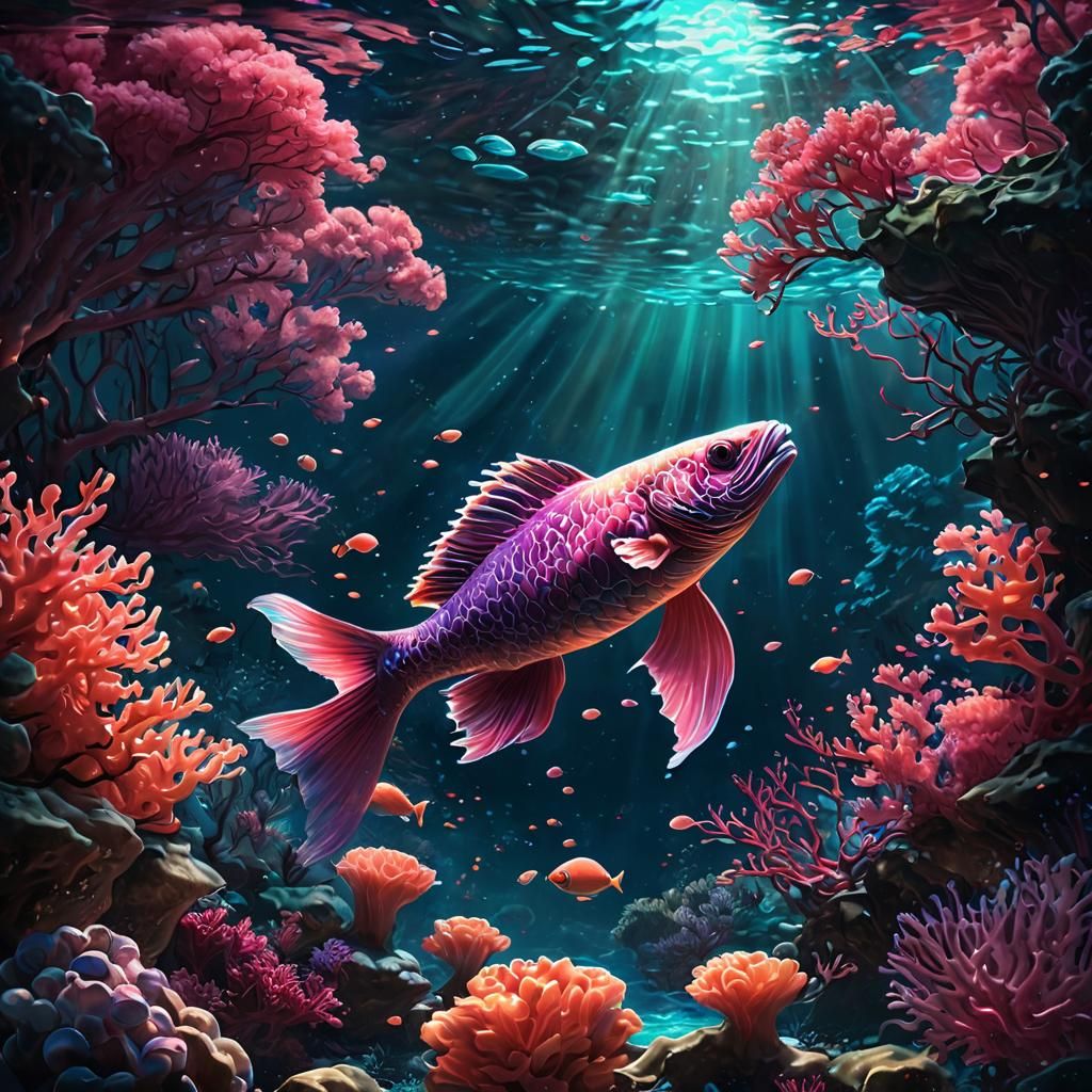 Graceful Ryū Swimming in Glowing Ocean Depths