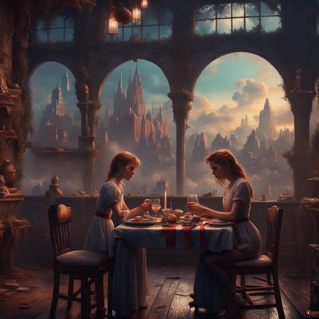 Sad Girl Dreams of Dinner, 1990s Matte Painting