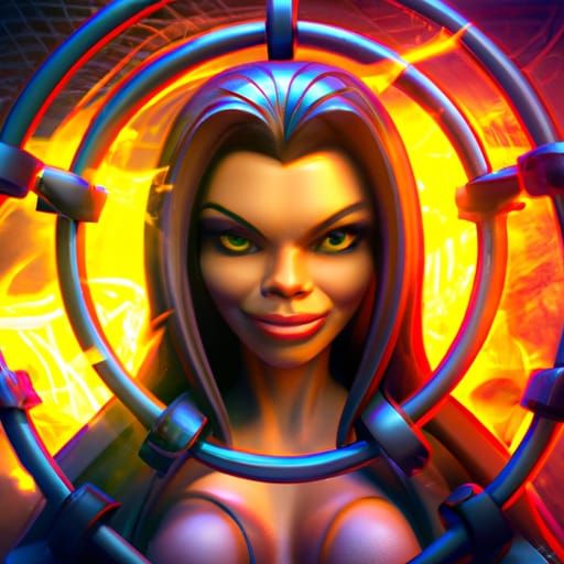 Trish Stratus in Burning Cage: 3D Digital Art