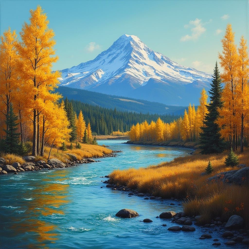 Turquoise Sky Over Mt. Hood in Fall Colors