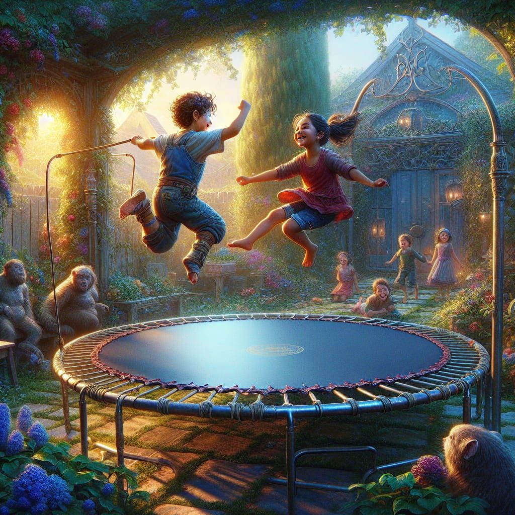 Joyful Backyard Escapade in Vibrant Fantasy Style