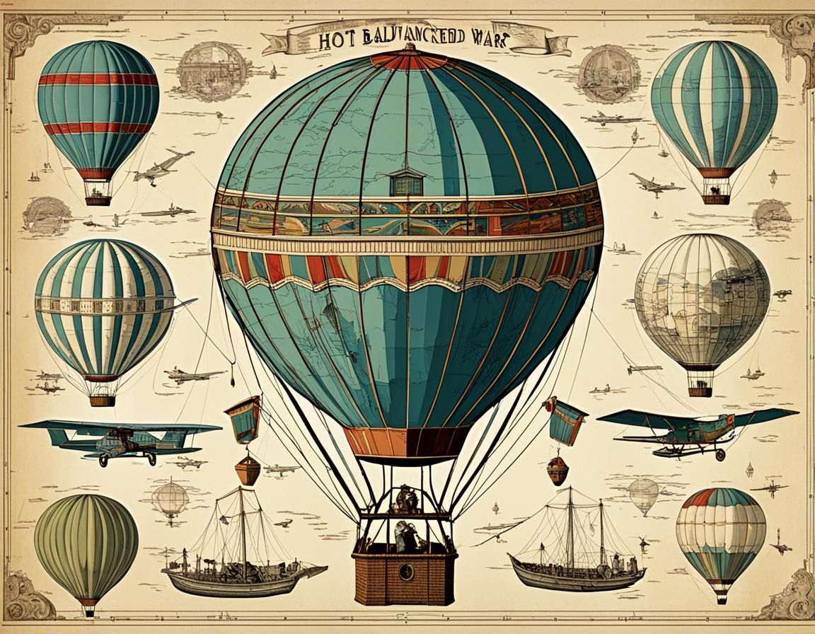 Advanced War Hot Air Balloon Schematic in Retro Style
