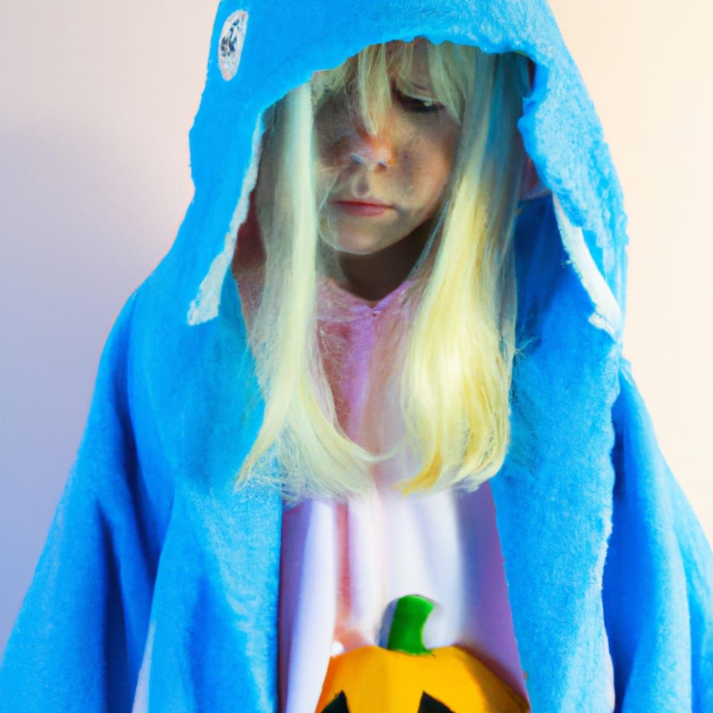 Girl with Pink Eyes and Jack-o'-Lantern Poncho