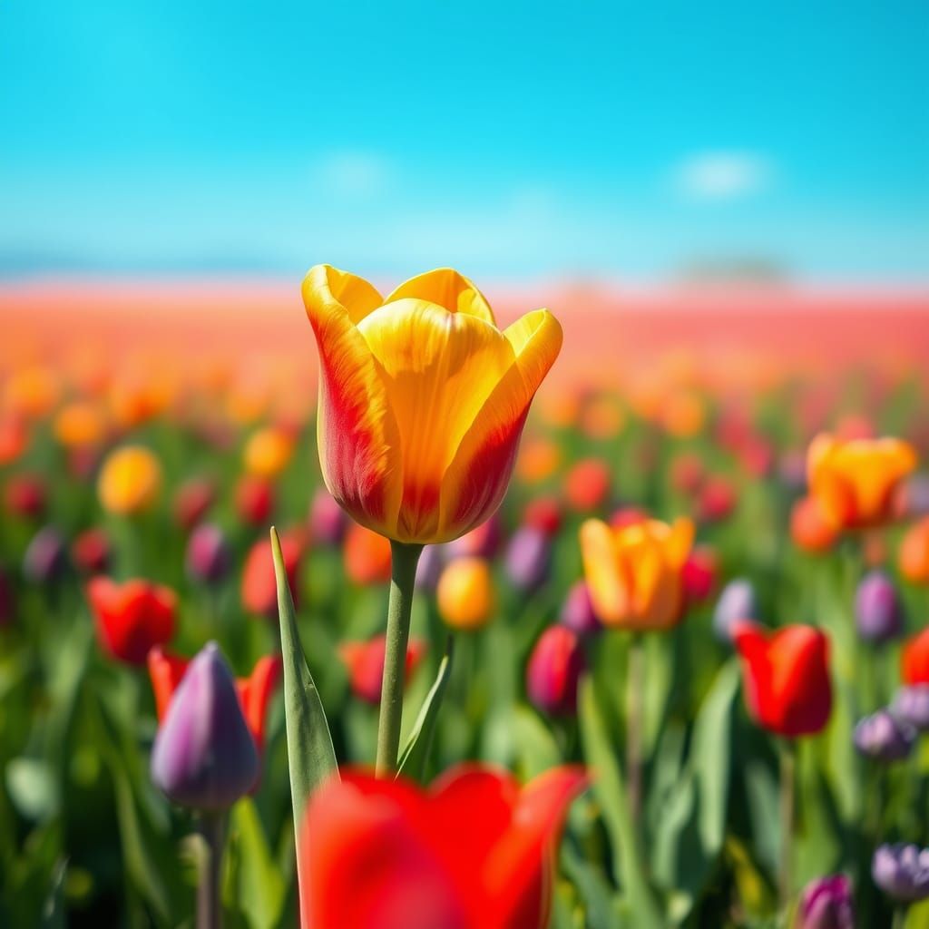 Vibrant Tulip Blooms in Field of Harmony
