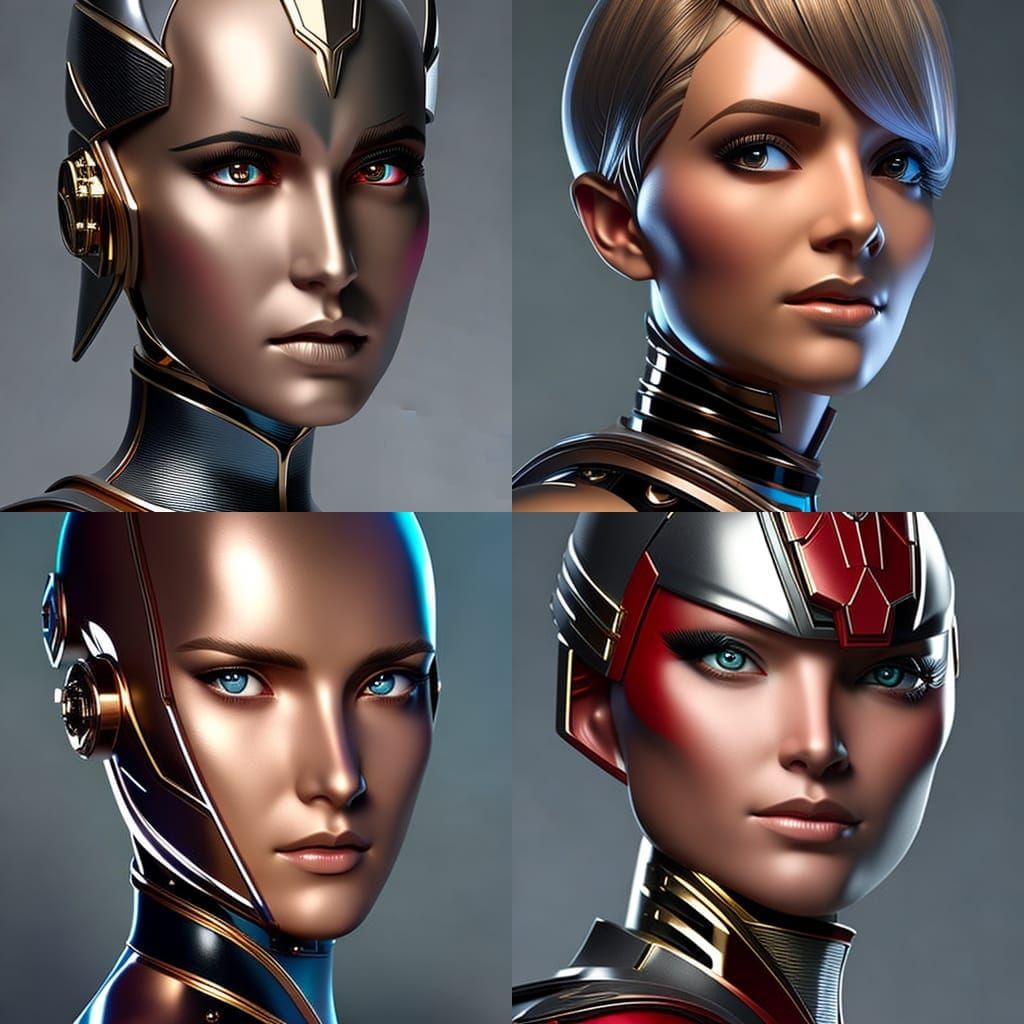 Detailed Cyborg Portrait in Art Nouveau Style