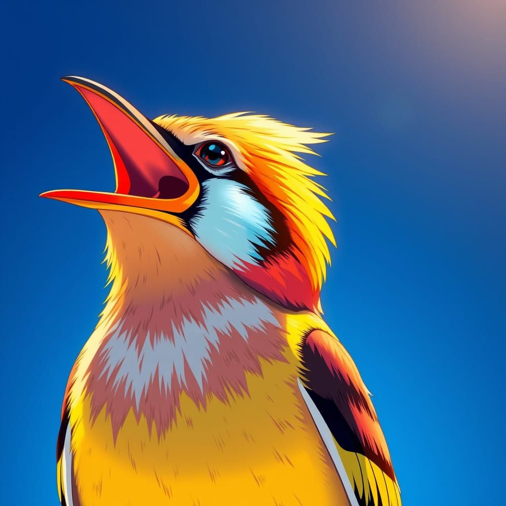 Anime-Style Lark with Vibrant Pastel Plumage