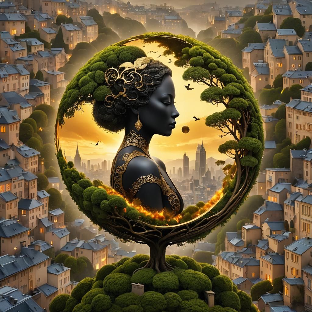 Yin Yang Topiary in Cityscape Sphere
