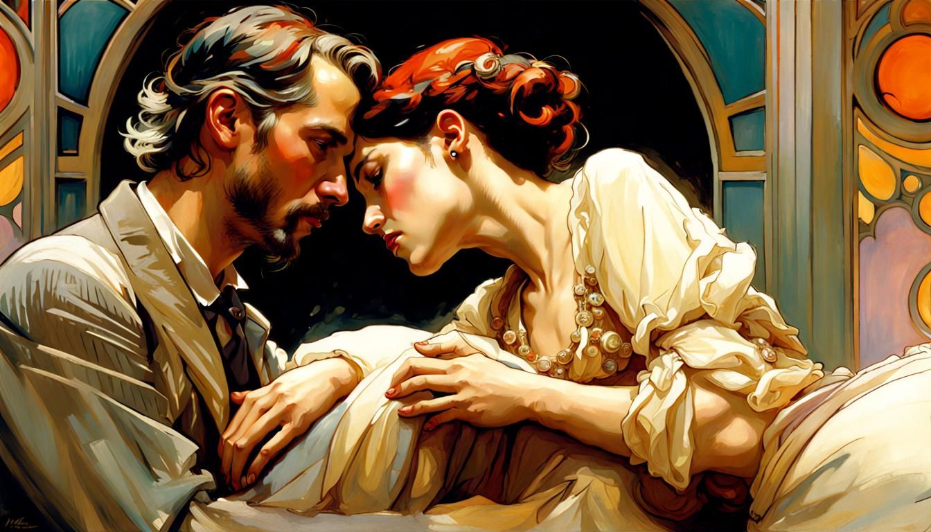 Eerie Masterpiece of Man and Woman in Art Nouveau Style