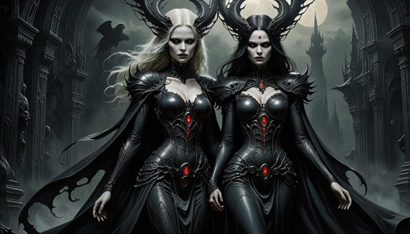 Dark Fantasy Female Demon Steals Soul in Moonlit Mist