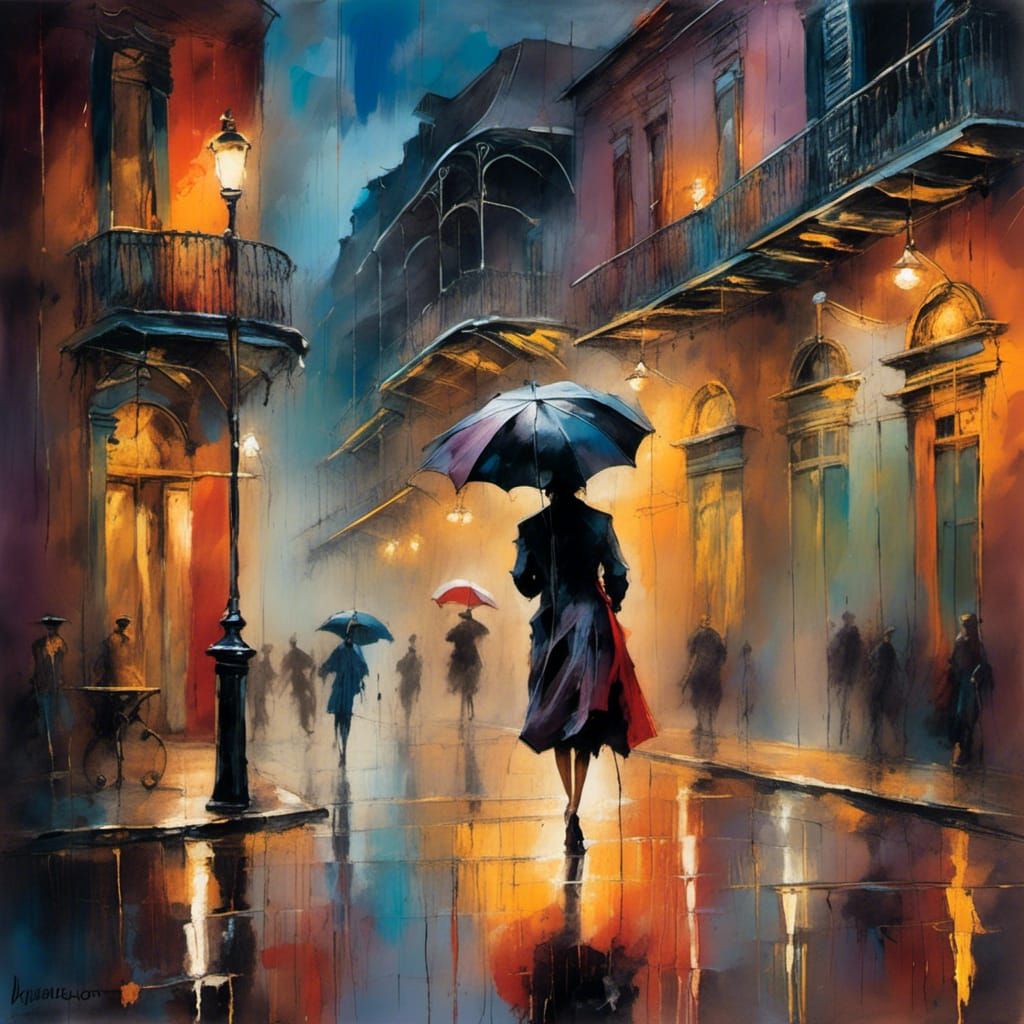 Monochrome New Orleans Woman in Rain