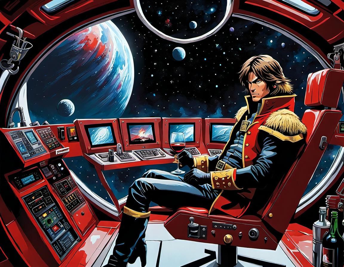 Captain Harlock Relaxing in Arcadia, Manga Style