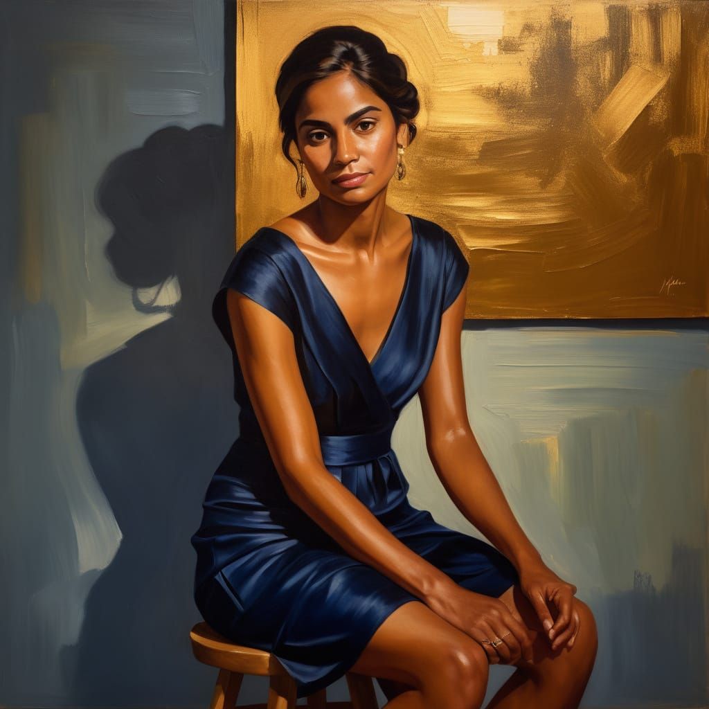 Woman in Shimmery Dress: Oil Painting Portrait