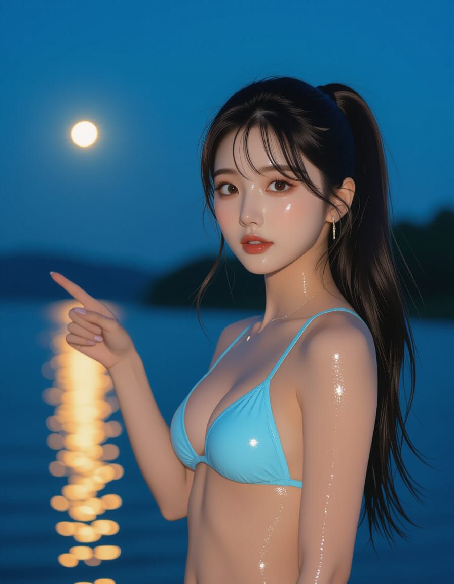 K-Pop Idol Points to Pulsar in Dreamy Lakeside Scene