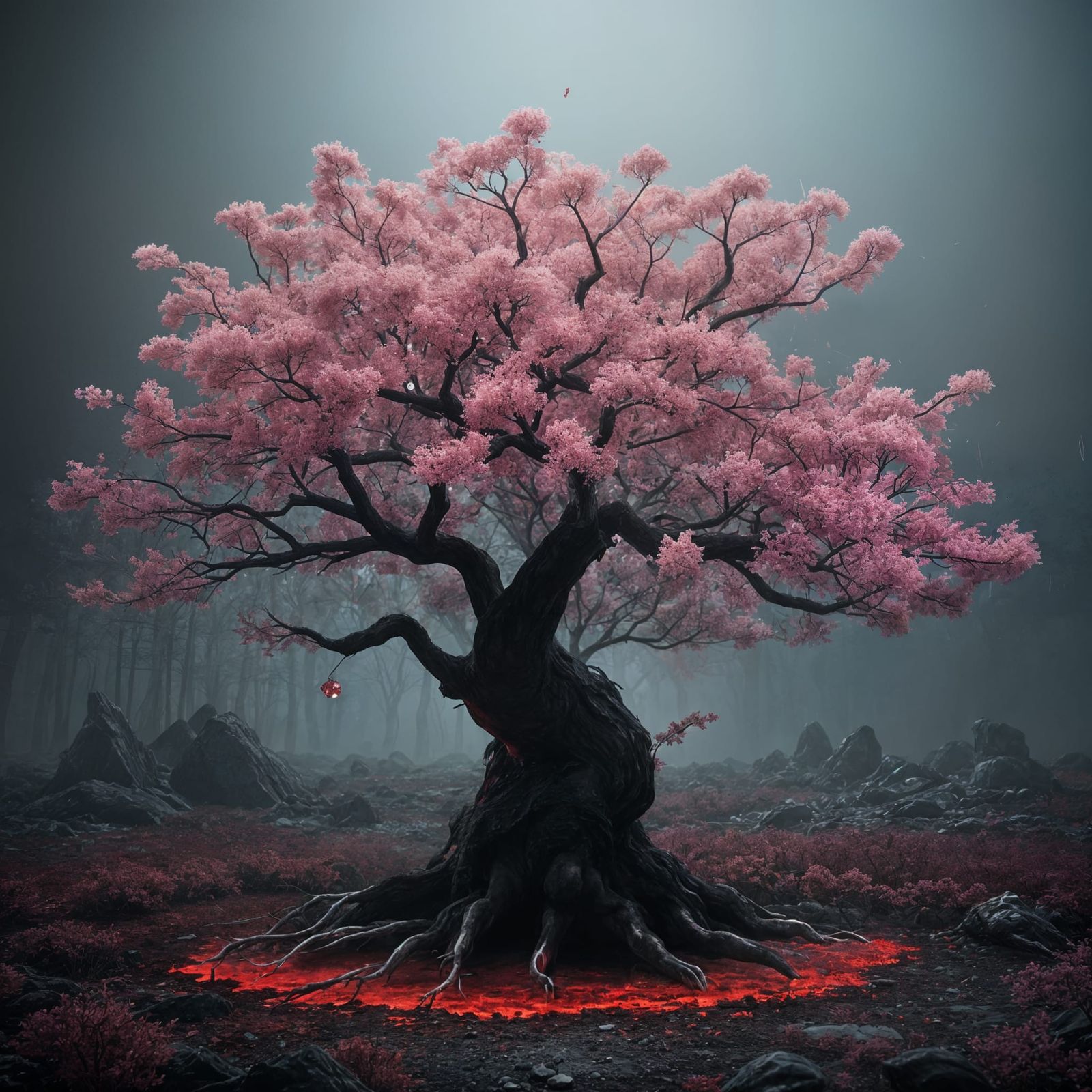 Crystalline Bloody Sakura Tree in 3D Rendering