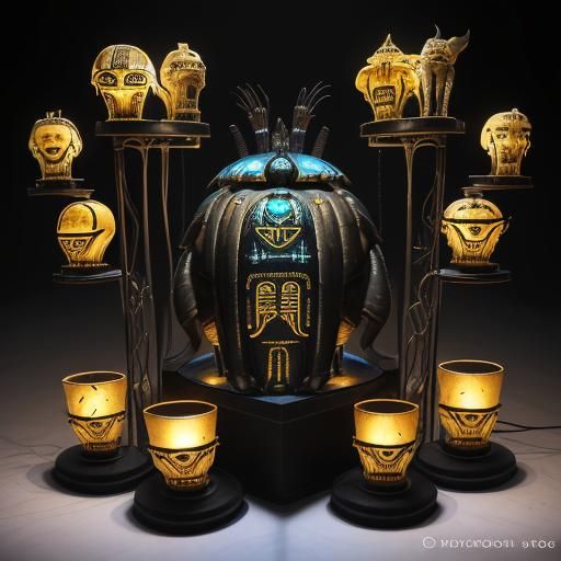 Cyberpunk Scarab Beetle with Ancient Egyptian Motifs