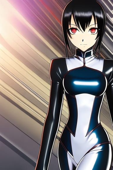 Anime Girl in Red and Black Latex Catsuit