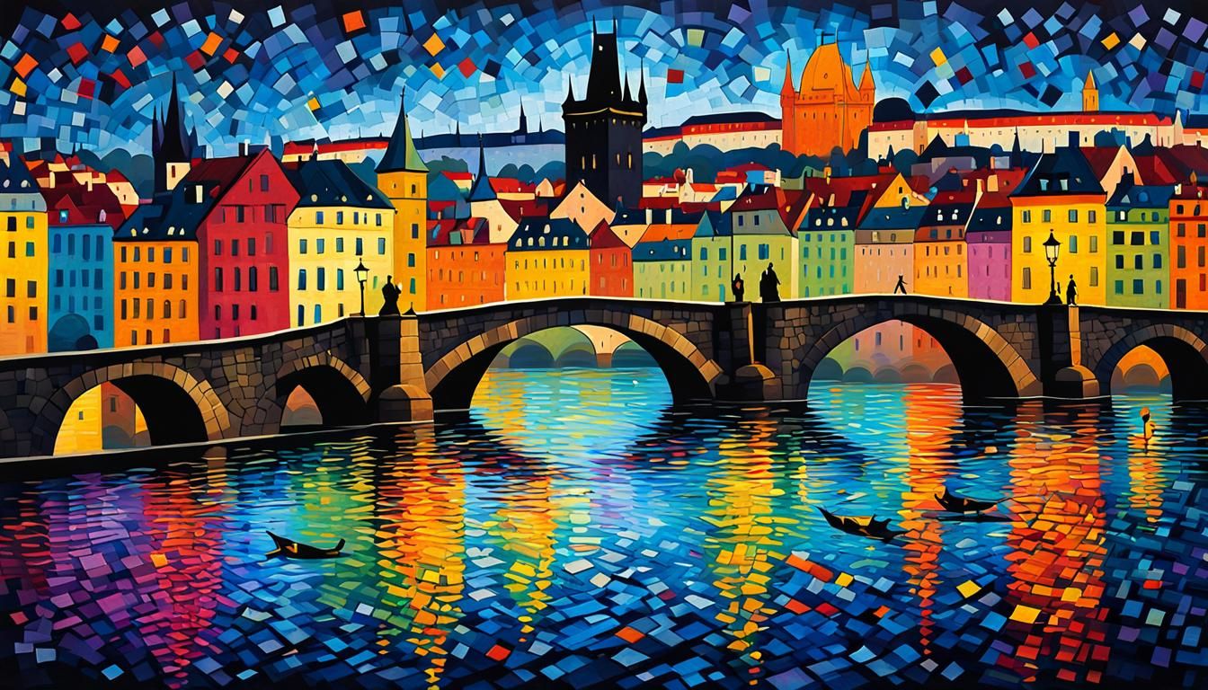 Abstract Charles Bridge Painting in Contemporary Style