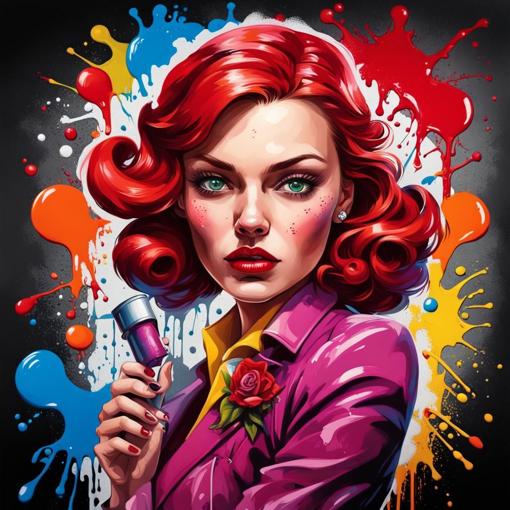 Miss Scarlett as Colorful Graffiti Street Art