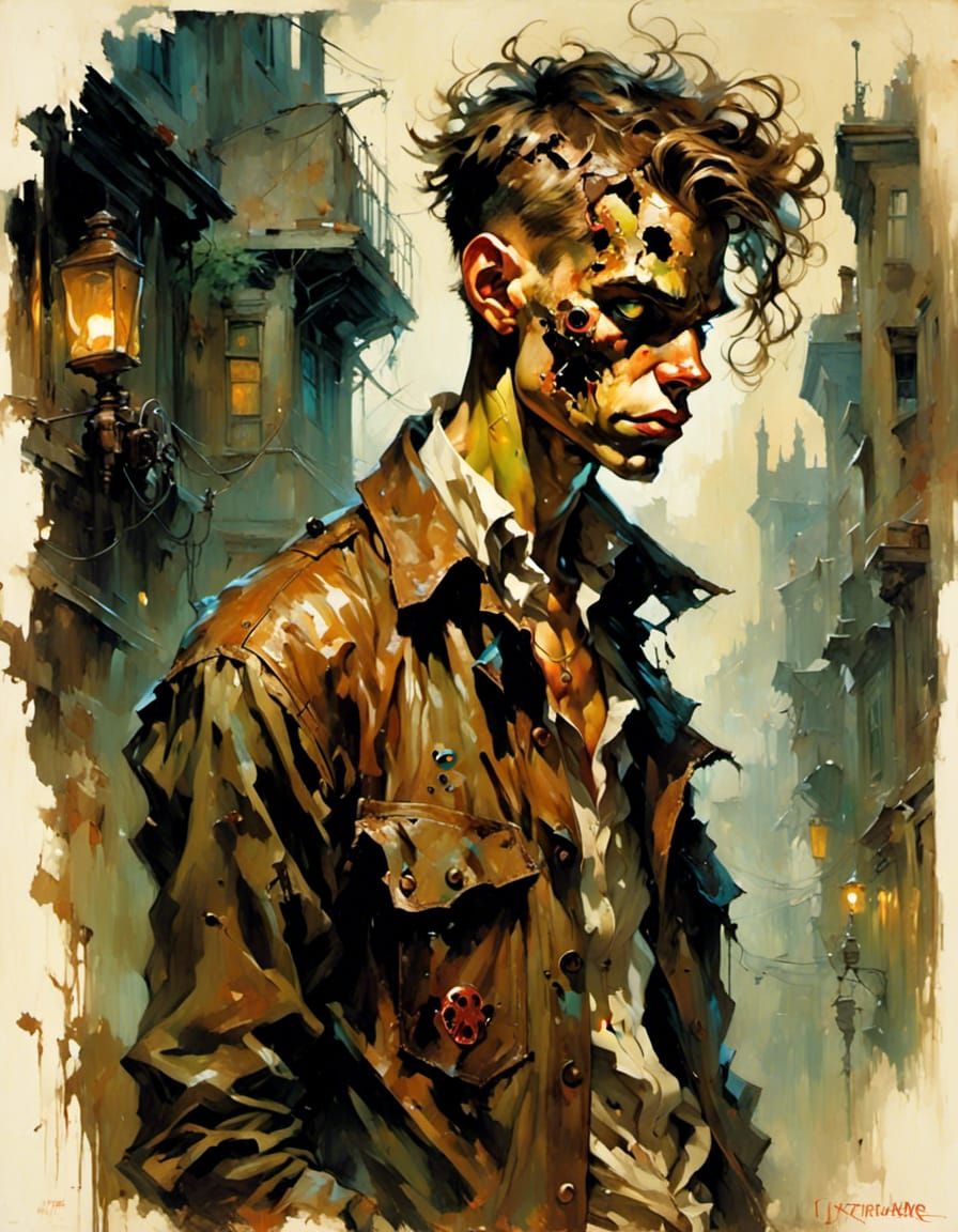 Disturbing Portrait of a Cyborg Servant in Chiaroscuro