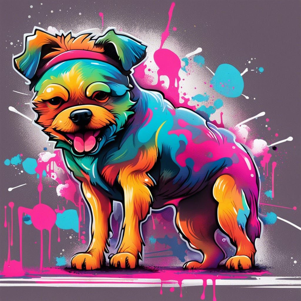 80s Workout Dog in Graffiti Street Art Style