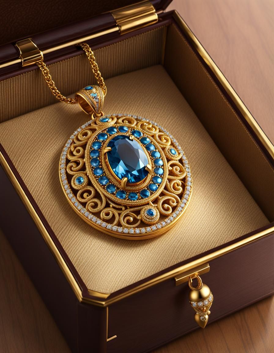 Gold Necklace with Blue Topazes and Diamonds