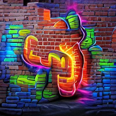 Colorful Neon Graffiti Art on Brick Wall