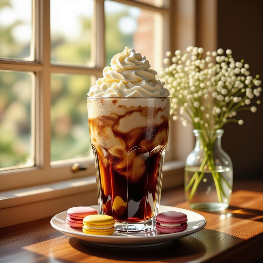 Refreshing Root Beer Float with Vanilla Ice Cream in Sunshin...