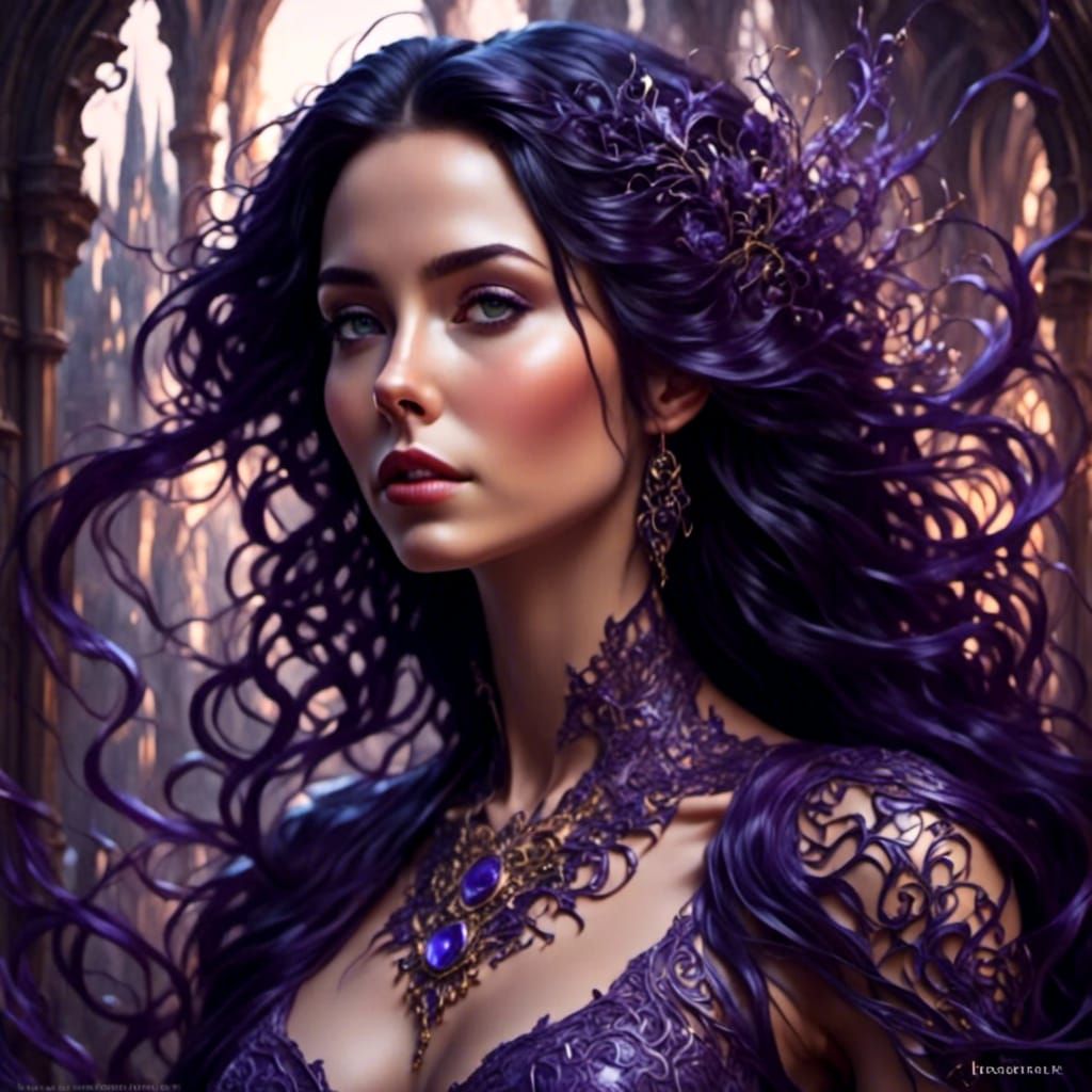 <lora:The shine of latex:1.0> <lora:G Filigree:1.0> Beautiful Woman with shoulder-length dark purple hair