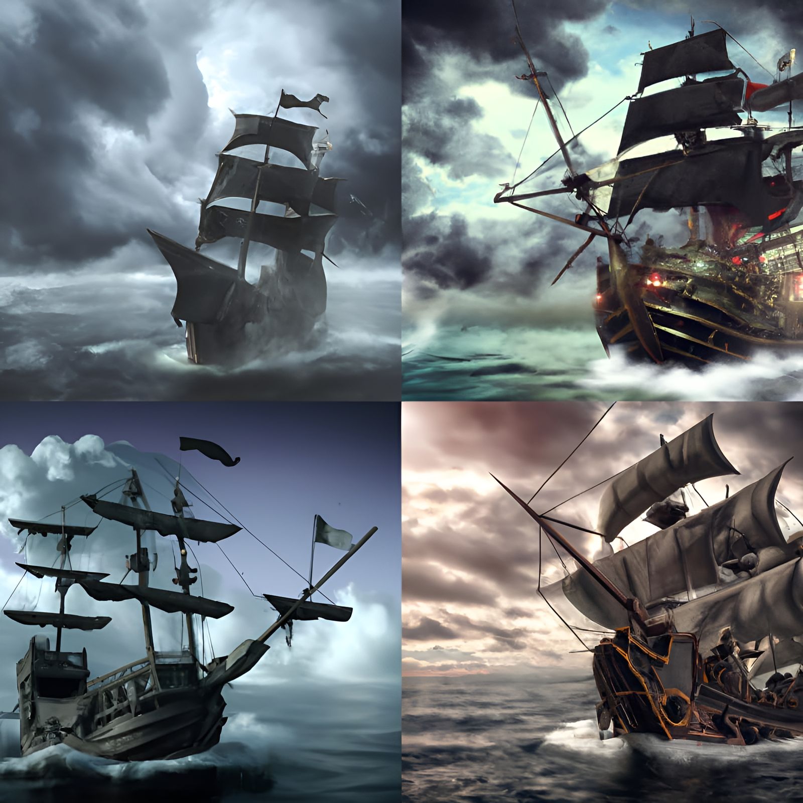 Pirate Ship Sailing on the Ocean: Detailed Matte Painting