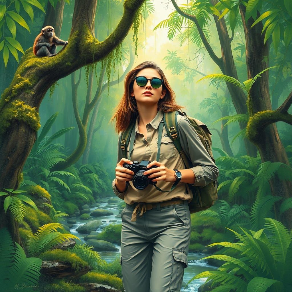 Jungle Rain: Impressionistic Adventurer in Lush Rainforest