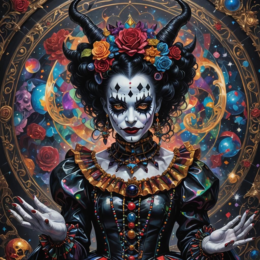 Demonic Porcelain Harlequin Princess: Cosmic Illustration