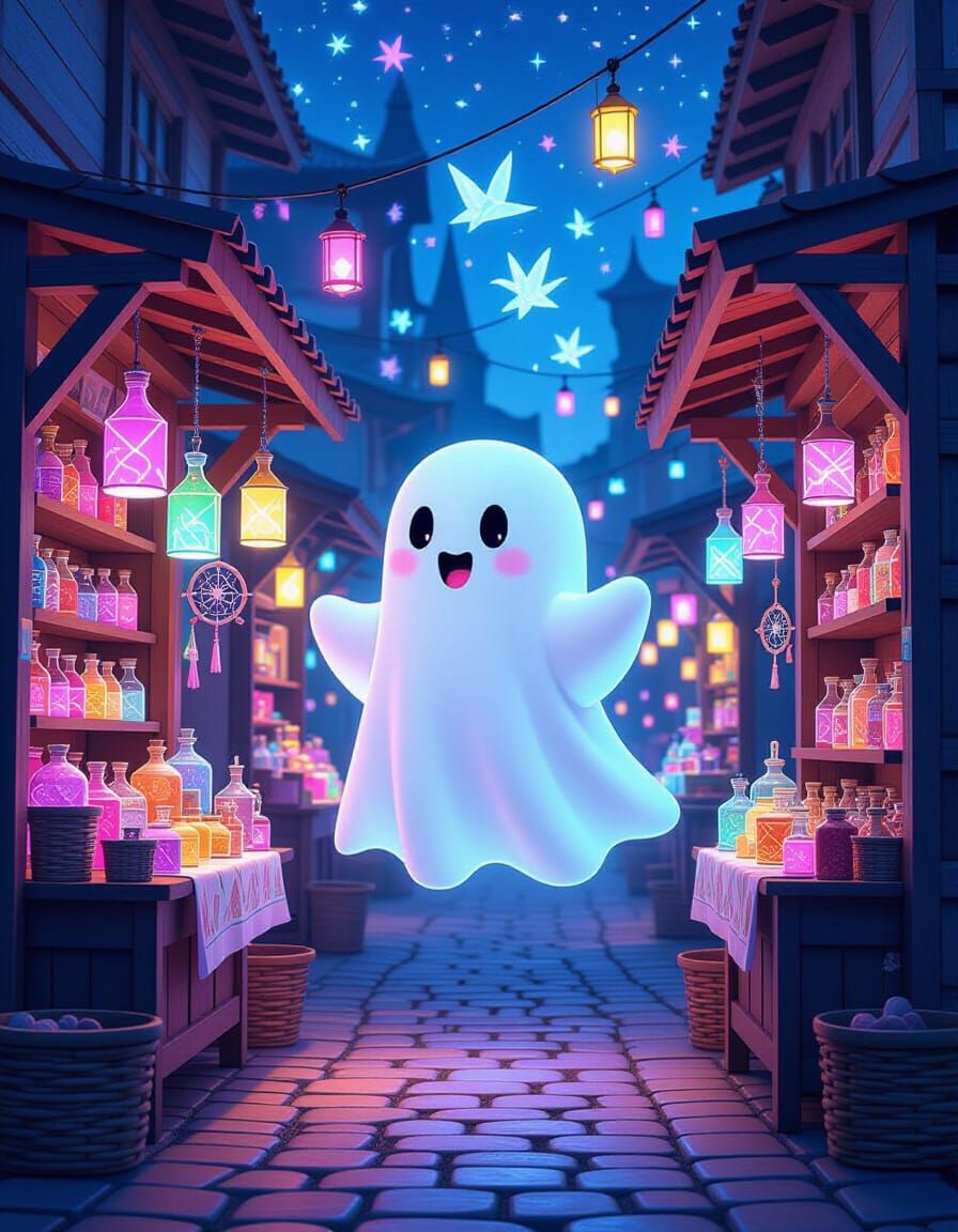 Luminous Ghost in Magical Starlight Market