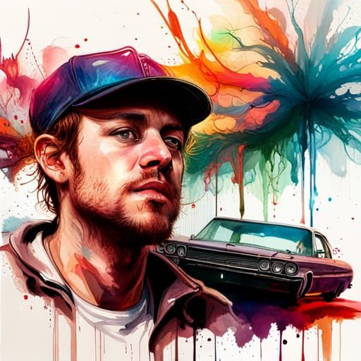 Hipster in Chevrolet, New York, Detailed Digital Art