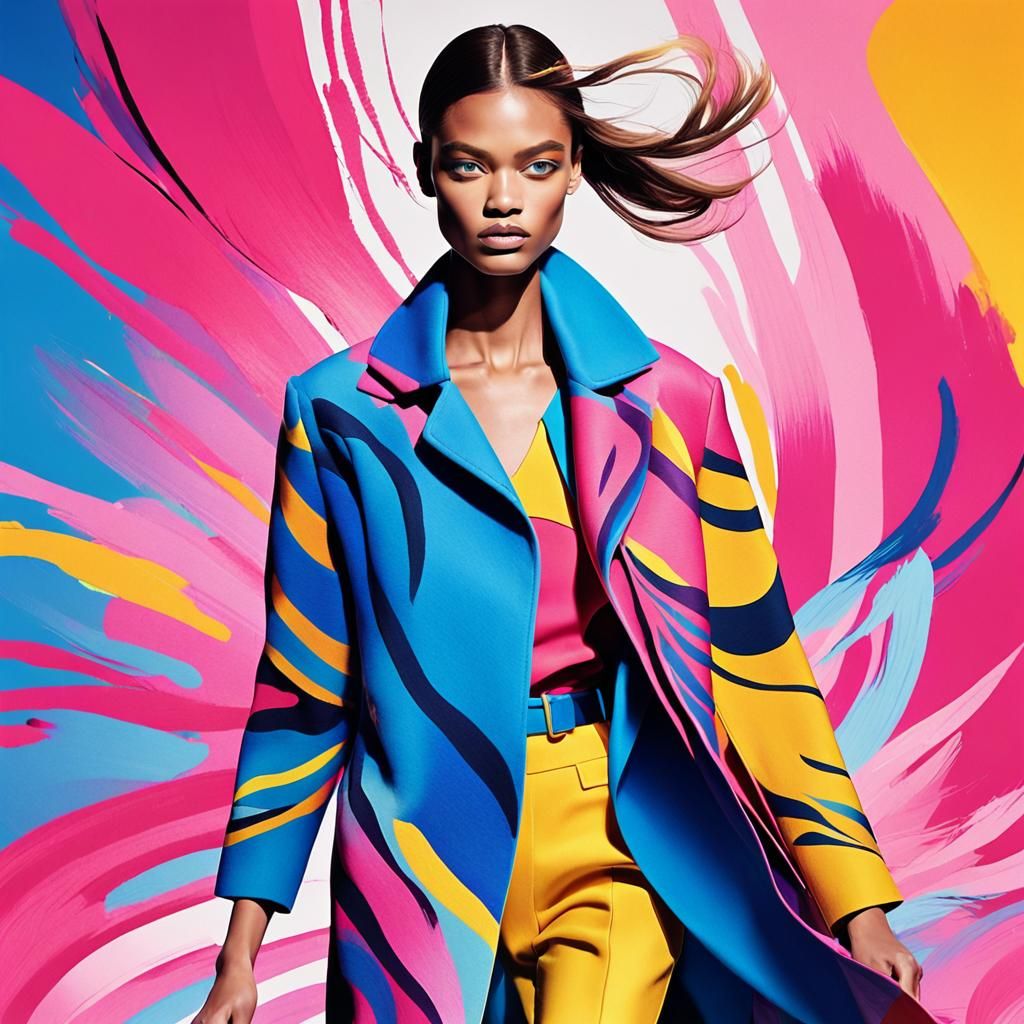 Runway Model in Vibrant Fashion Illustration