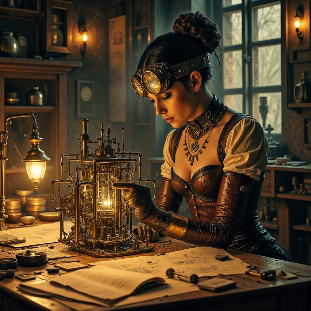 Steampunk Inventress Assembles Timekeeping Marvel