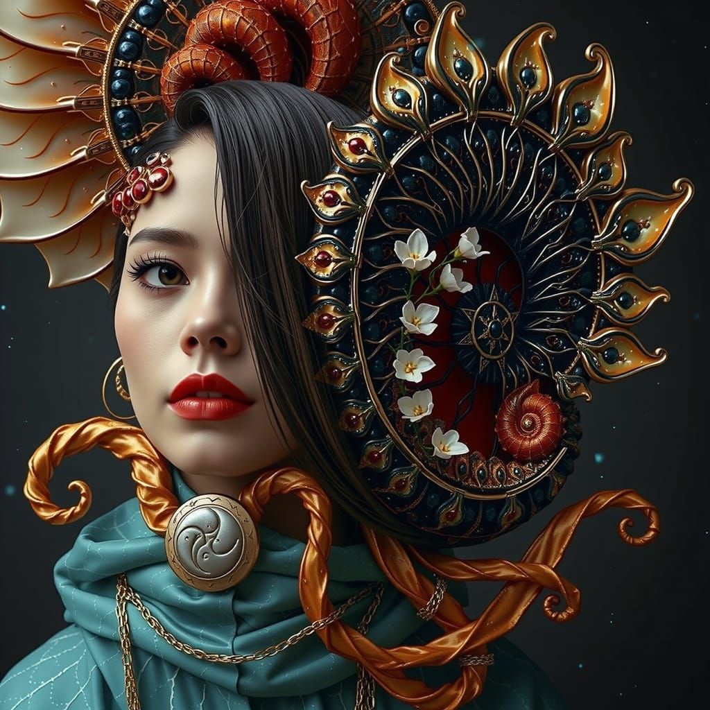 Woman with Silver Medal Under Starry Sky