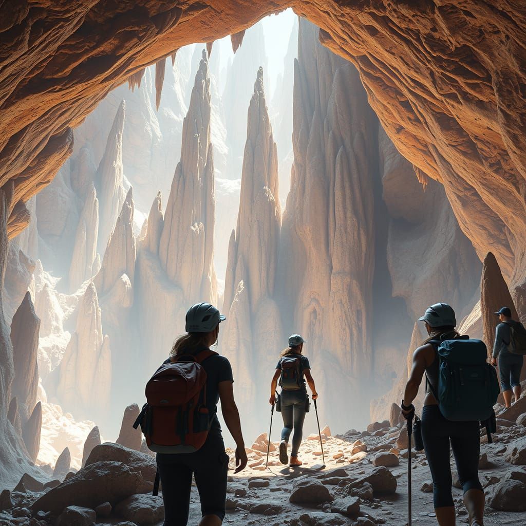 Hiking Crew Explores Iranian Cave in Futuristic Style