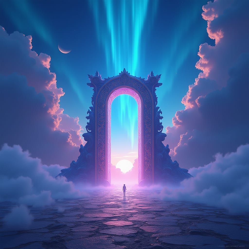 Mystical Portal to Aurora Sky, Digital Concept Art